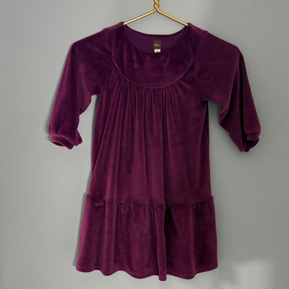 Tea Girls 7 Maje Plum Velour Scoop Neck Dress
